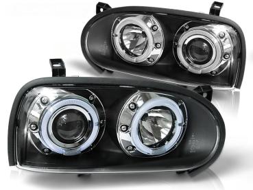 LED Angel Eyes Scheinwerfer für VW Golf 3 91-97 schwarz